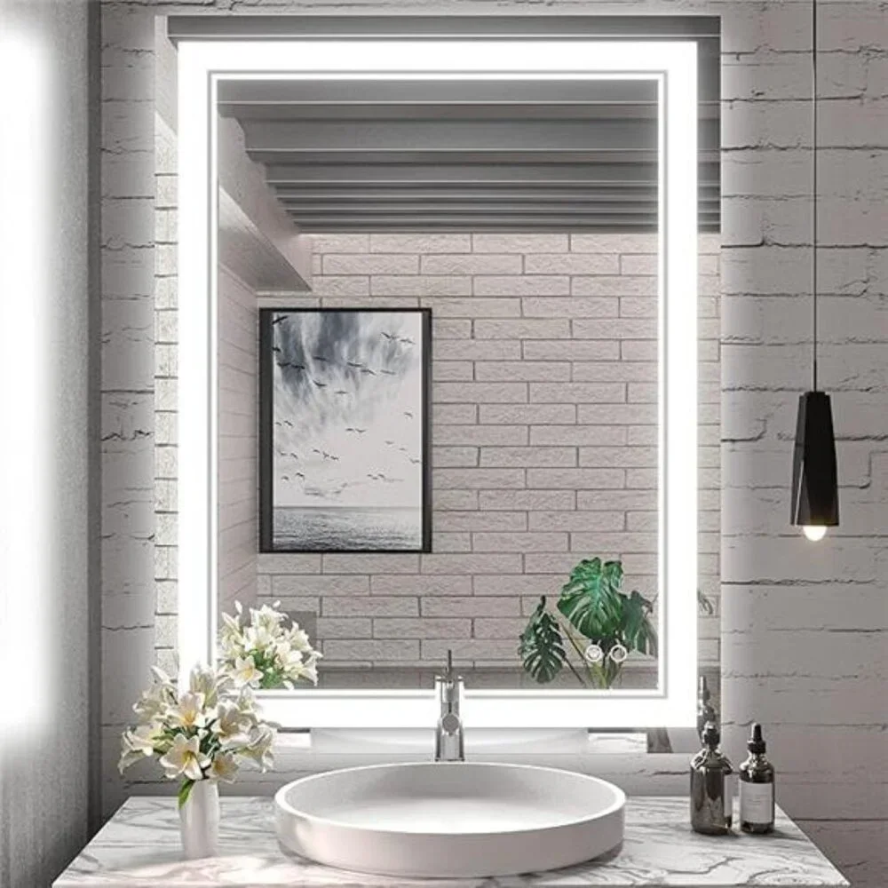 LED Bathroom Mirror with Lights, 28 x 36 Inch Front Lighted Vanity Mirror, HD